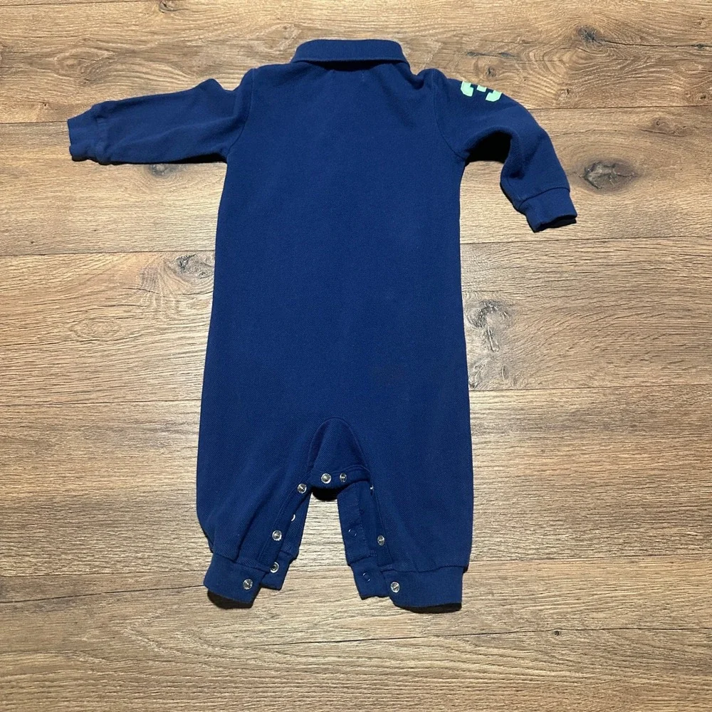Ralph Lauren Navy Blue Long Sleeve‎ Polo Romper Baby Boy 6M